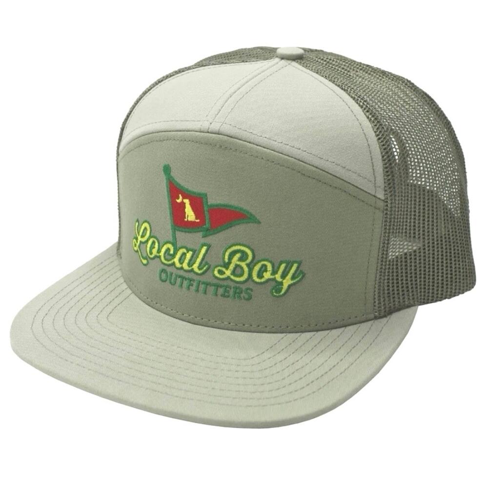 Local boy outfitters front pin 7 Panel Hat beige tan new trucker cap adjustable